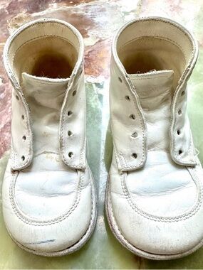 VINTAGE 1960s RED GOOSE BRAND WHITE LEATHER BABY TODDLER HI TOP WALKING SHOES 5